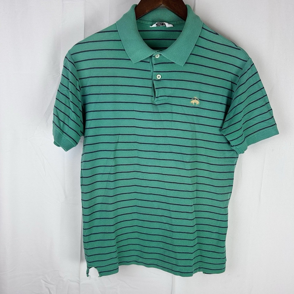 Brooks Brothers Polo Shirt‎ Adult Large Green Striped Preppy Casual Mens